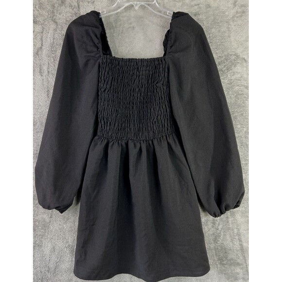 H&M Divided Dress Small Black‎ Puffy Sleeves Pullover Smocked Gothic Witchy Goth - Picture 1 of 11